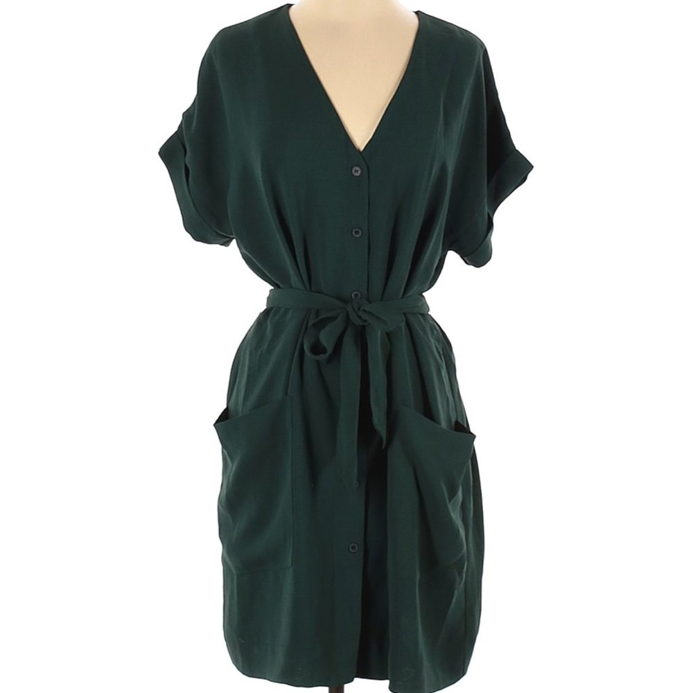 Frank & Oak Green Tie Button Dress - Small